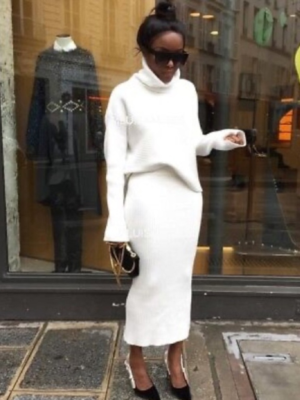 NWT Zara Ivory White Ribbed Knit Midi Maxi Skirt Roll Hem Bodycon Stretchy Small - Picture 2 of 7